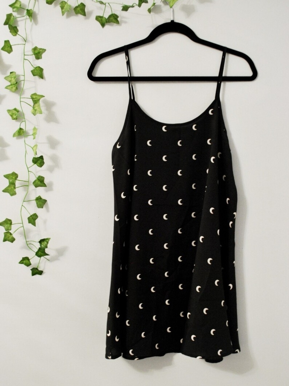 Gypsy Warrior Black Slip Dress with Cream Crescent Print